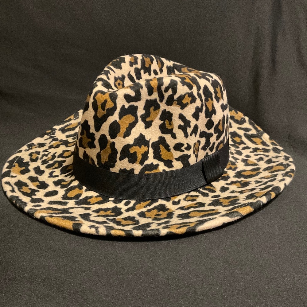 New Directions Leopard Fedora Wide Brim -Wool